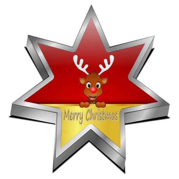 Reno deseando Feliz Navidad estrella Botón — Foto de Stock