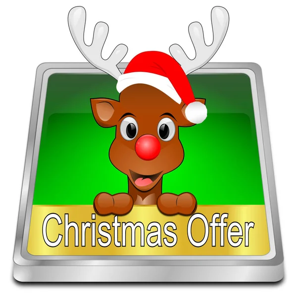 Christmas Offer Button Reindeer Green Illustration — Stock Photo, Image