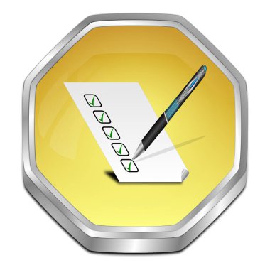 Kontrol listesi altınla düğme - 3B illüstrasyon