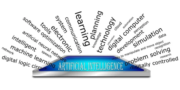 Inteligencia Artificial Wordcloud Ilustración Azul — Foto de Stock