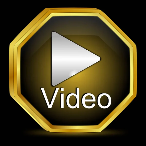 Reproducir Botón Vídeo Color Dorado Brillante Ilustración —  Fotos de Stock
