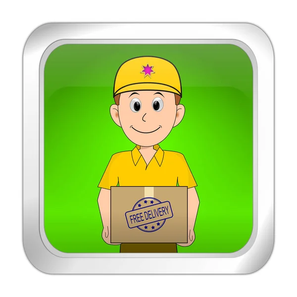 Friendly Courier Yellow Shirt Delivering Parcel Free Delivery Rubber Stamp — Stock Photo, Image