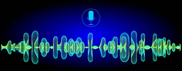 Rozpoznawanie Głosu Mikrofonem Niebiesko Żółtymi Falami Dźwiękowymi Ilustracja — Zdjęcie stockowe
