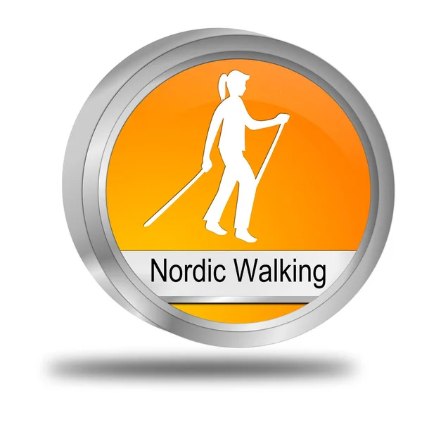Nordic Walking Button orange - 3D illustration