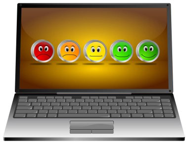 Laptop Computer with multi coloured Voting Buttons - 3D illustration