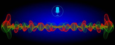 Voice Recognition with a microphone and green red soundwaves  illustration