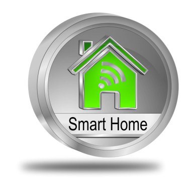 Smart Home Button silver green - 3D illustration
