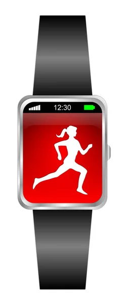 Smartwatch Biegaczką Czerwonym Wyświetlaczu Ilustracja — Zdjęcie stockowe