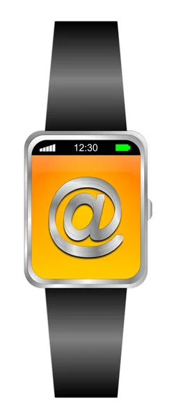 Turuncu Ekran Üzerinde Posta Düğmesi Olan Smartwatch Illüstrasyon — Stok fotoğraf