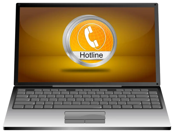 Laptop Narancssárga Hotline Gombbal Narancssárga Asztalon Illusztráció — Stock Fotó