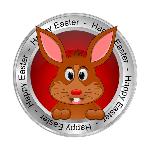 复活节兔子祝复活节快乐 按钮红色3D插图 — 图库照片