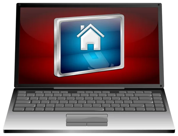 Laptop Computer Blue Home Button Red Desktop Illustration — Stock Photo, Image