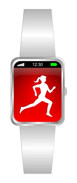 Smartwatch Female Runner Jogger Red Display Illustration — Stok fotoğraf