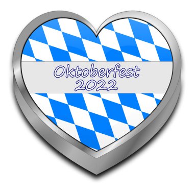 Heart with Oktoberfest 2022 banner on a blue white bavarian background - 3D illustration