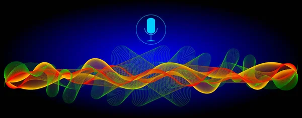 Voice Recognition Microphone Green Yellow Red Sound Waves Illustration — 스톡 사진