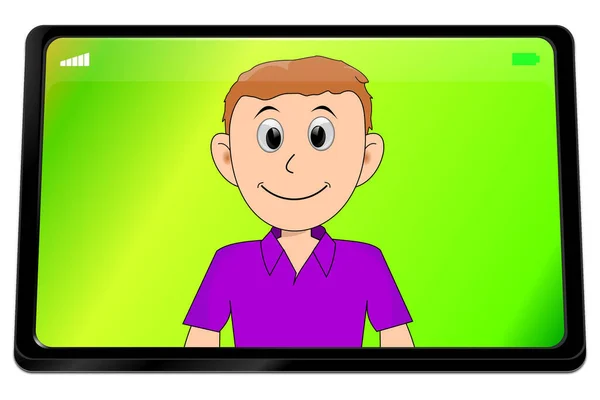 Ung Man Med Videochatt Tablet Dator Illustration — Stockfoto