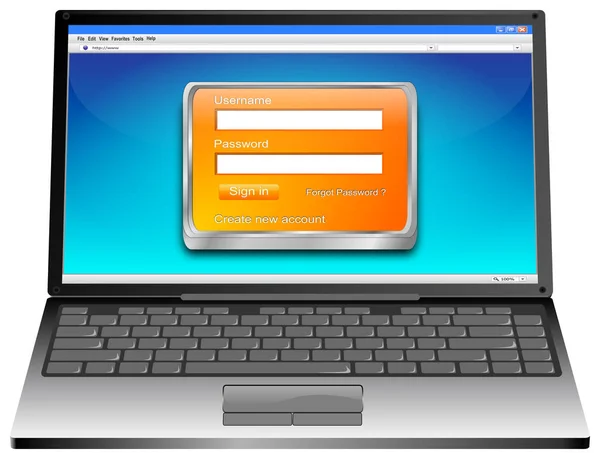 Laptop Computer Login Screen Orange Illustration — Stok Foto