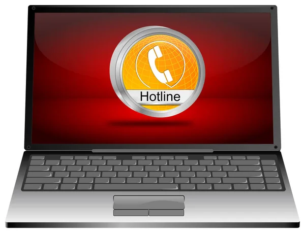 Laptop Computer Orange Hotline Button Red Desktop Illustration — 스톡 사진