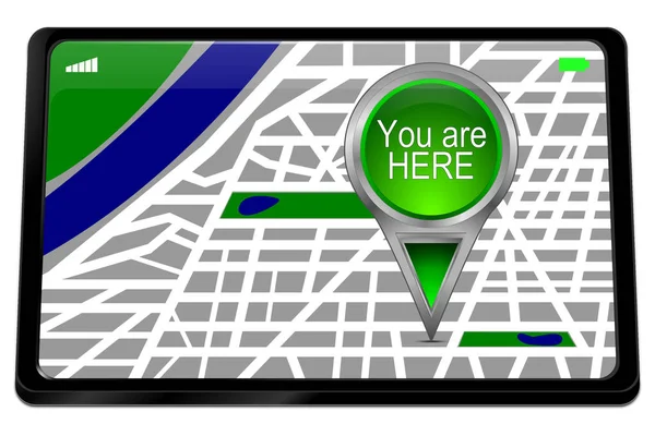 Tablet Computer Green You Here Map Pointer Illustration —  Fotos de Stock