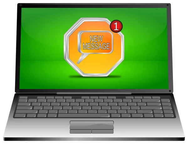 Laptop Computer Orange New Message Button Green Desktop Illustration — Zdjęcie stockowe