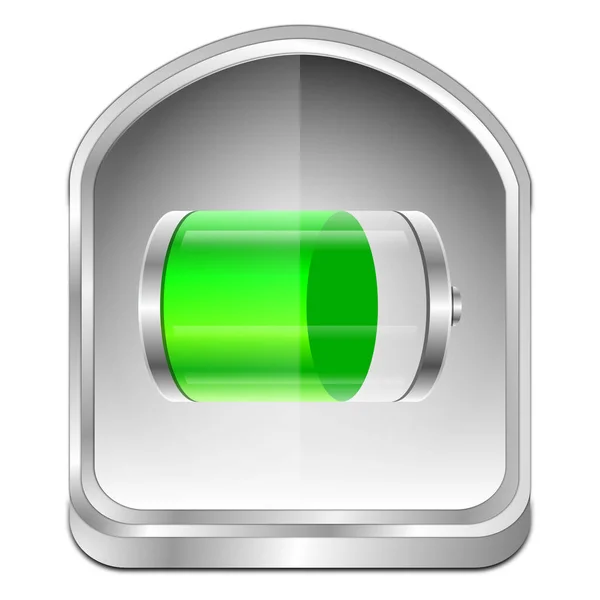 Battery Button Silver Green Illustration — Zdjęcie stockowe