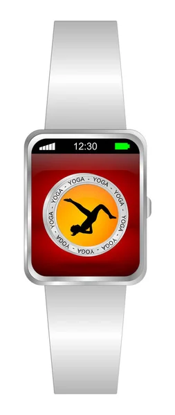 Smartwatch Orange Yoga Button Red Display Illustration — Stock fotografie