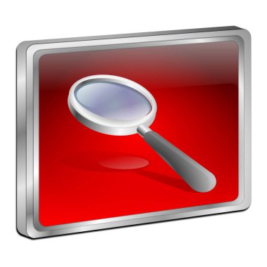 Büyütme cam düğmesi kırmızı - 3D illüstrasyon