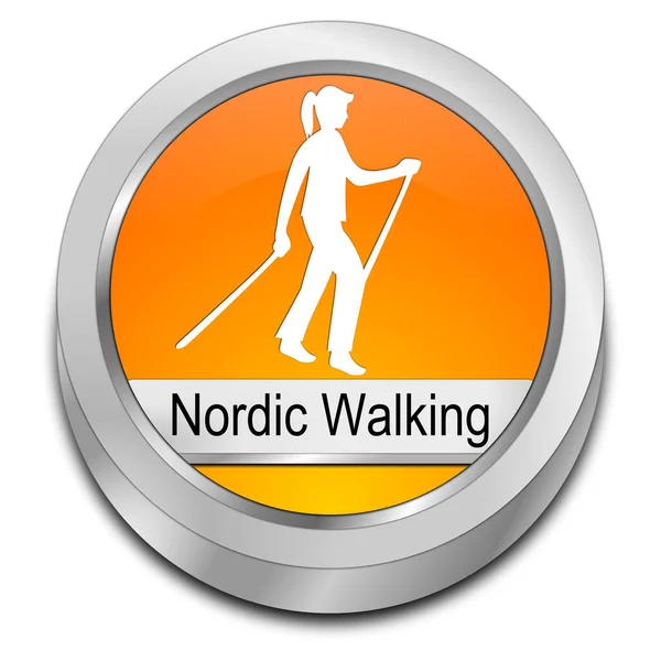 Nordic Walking Button orange - 3D illustration