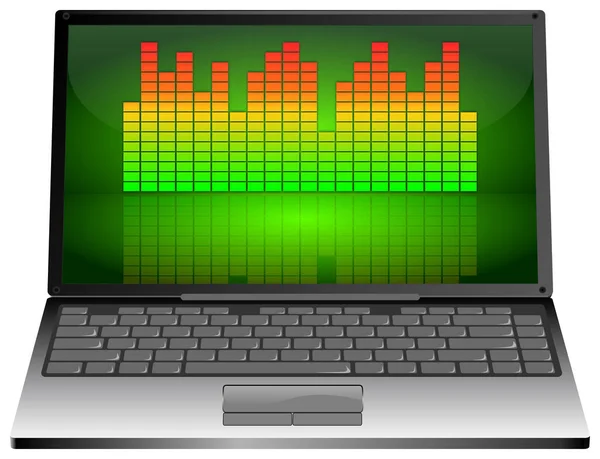 Laptop Mit Equalizer Auf Grünem Desktop Illustration — Stockfoto