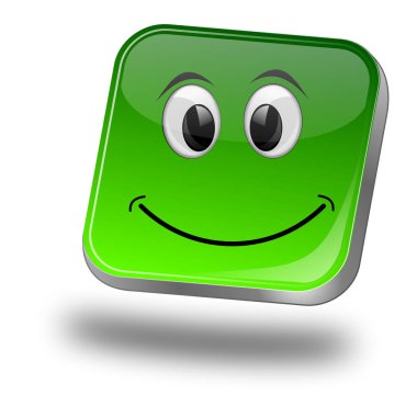 Gülümseyen yüz yeşili düğme - 3D illüstrasyon