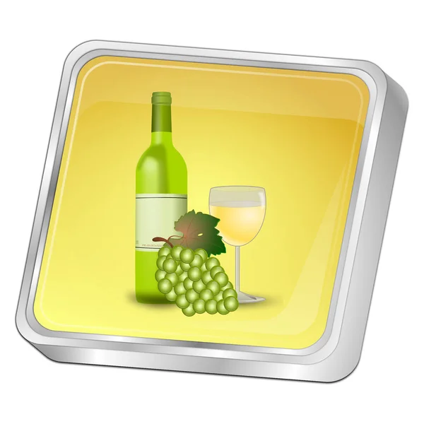 Button White Wine Bottle Glass Wine Grapes Gold Illustration — Stock Photo, Image