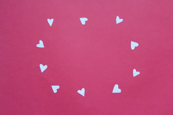 Valentine Day Paper Hearts Pink Background Flat Lay Copy Space — Stock Photo, Image