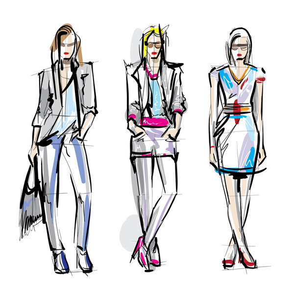 Modelos de moda. Esbozo — Vector de stock