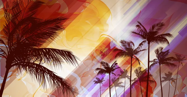 Palmera exótica al atardecer — Vector de stock