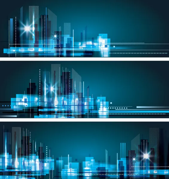 City skyline at night banner set — Stock Vector