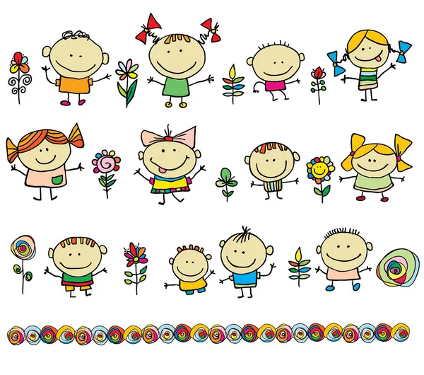 Lindos niños dibujos animados — Vector de stock