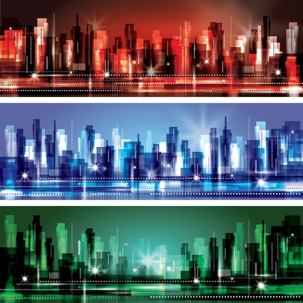 Ensemble de bannières City skyline at night — Image vectorielle