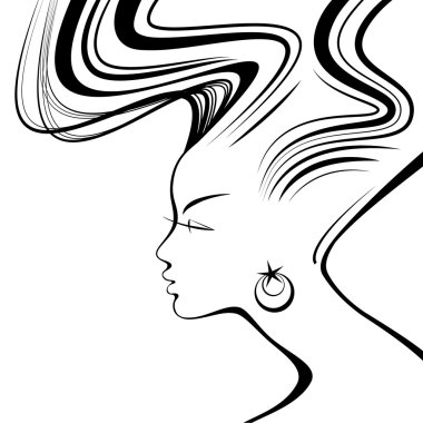 dalgalı saçlı kadın yüzü siluet