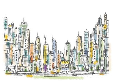 Şehir manzarası. El çizimi şehir arkaplanı