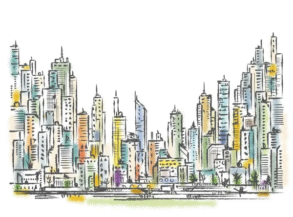 Cityscape Hand Drawn City Background — Stock Photo, Image