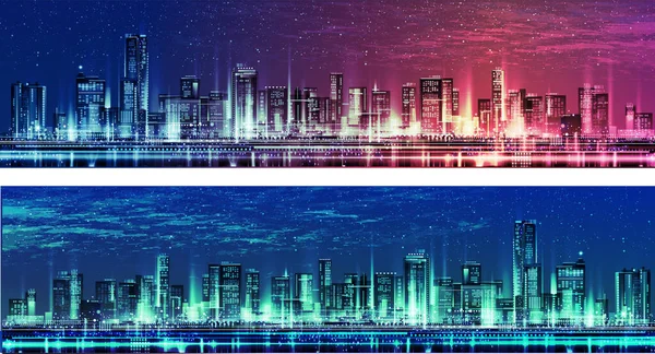 Urbano Vector Paisaje Urbano Por Noche Siluetas Ciudad Skyline Fondo — Vector de stock