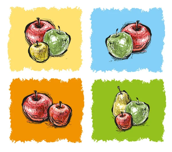 Set Illustrazioni Vettoriali Disegnate Mano Con Schizzo Apple — Vettoriale Stock
