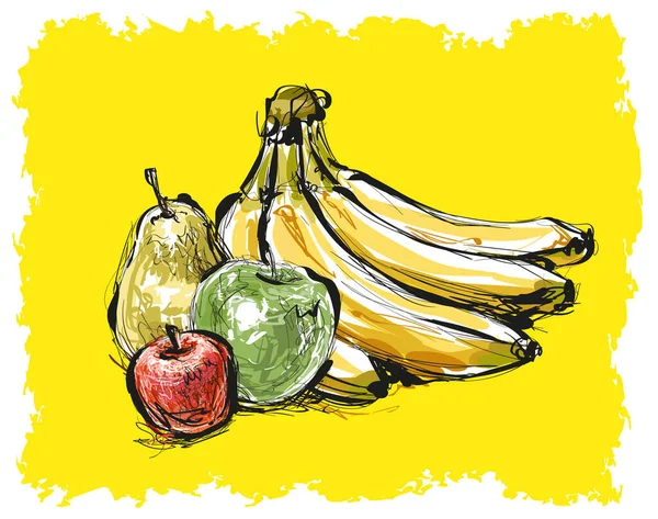 Banaan Appel Peer Schets Hand Getekend Vector Illustratie — Stockvector