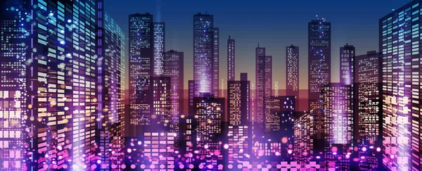 夜の都市ベクトルの街並み スカイライン市のシルエット 高層ビル メガポリス ダウンタウンと都市の背景 — ストックベクタ