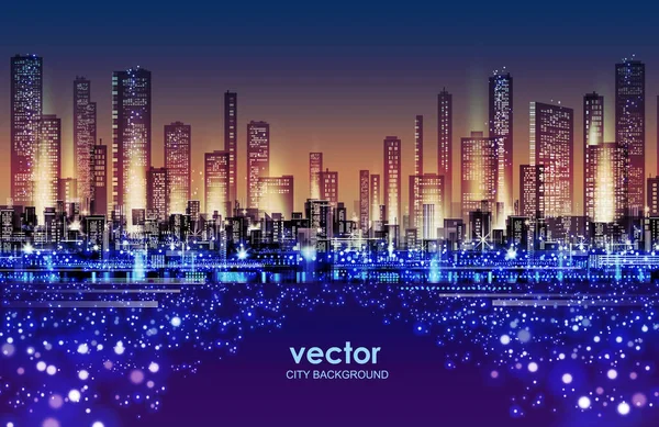 Paysage Urbain Vectoriel Nuit Silhouettes Skyline City Fond Ville Avec — Image vectorielle