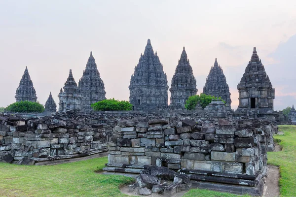 Sunset Panoramic View Hindu Temple Prambanan Colorful Sky Unesco Heritage —  Fotos de Stock