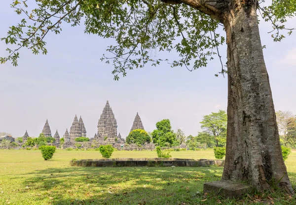Panorama Del Templo Prambanan Cerca Ciudad Yogyakarta Java Central Indonesia — Foto de Stock