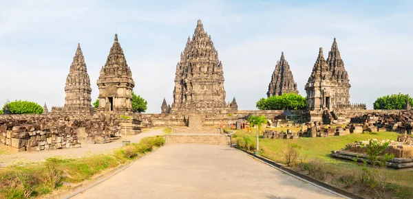 Vedere Panoramică Templului Prambanez Lângă Orașul Yogyakarta Java Centrală Indonezia — Fotografie, imagine de stoc