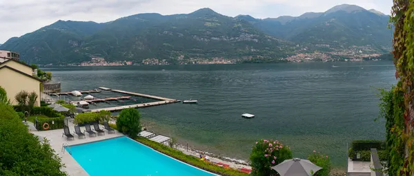 Ohromující Vzdušný Panorama Jezera Como Itálie Letoviska Lake Como Lezzeno — Stock fotografie