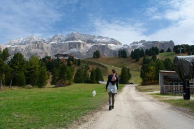 Yaz kayak merkezi. Avrupa Alplerinde Dolomitler. Yazın yeşil çimenler ve karsız